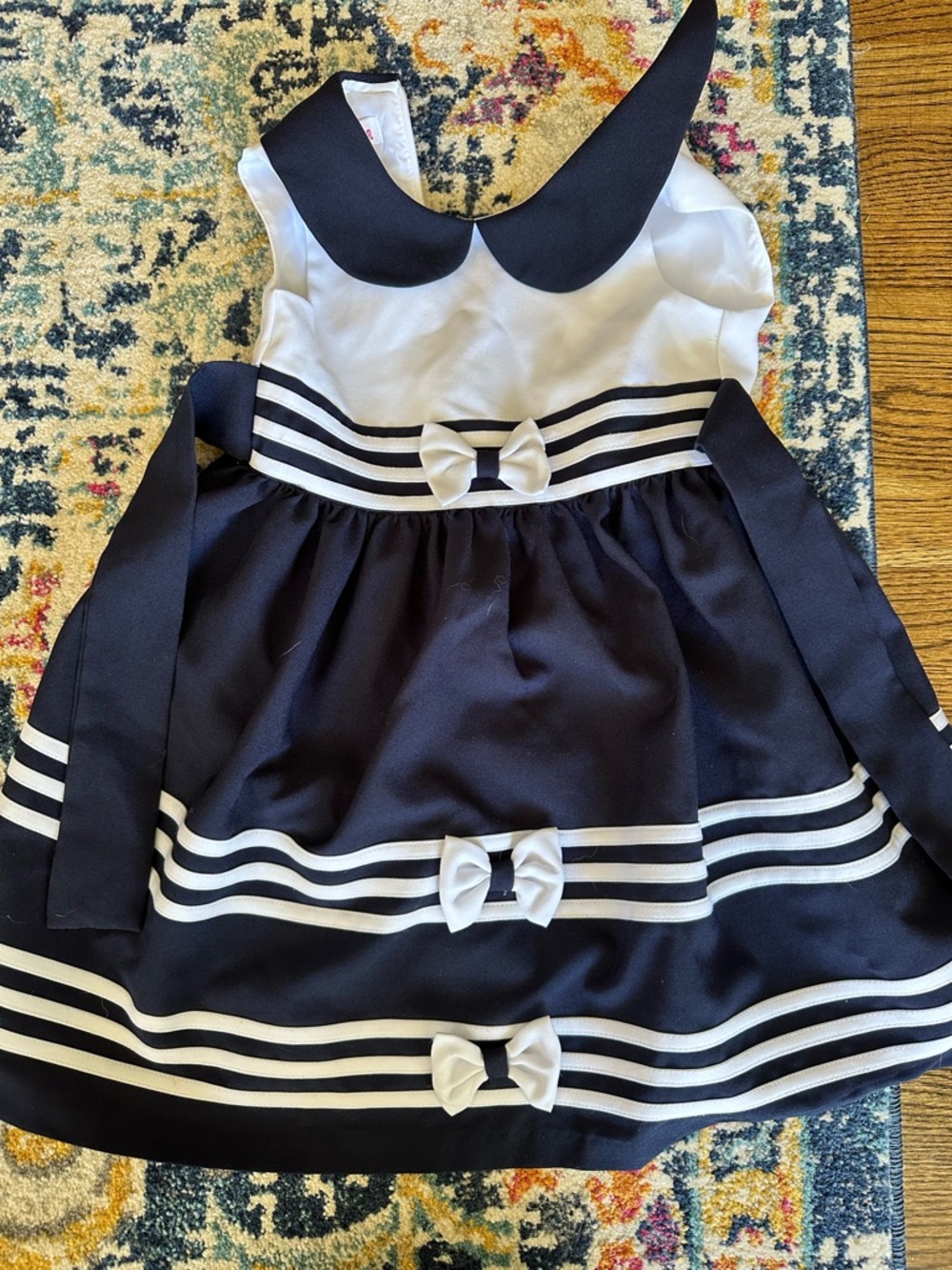 Jessica Ann | Navy and White Striped Bow Party Dress | size 5